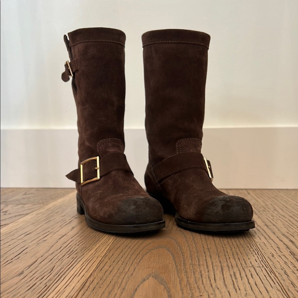Jimmy Choo Dark Brown Suede Biker Boots